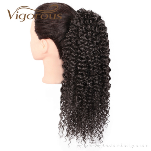 Vigorous Wholesale Cheap Price Middle Long Kinky Curly Adjustable Updo Brown Black Drawstring Synthetic Ponytail Hair Extension